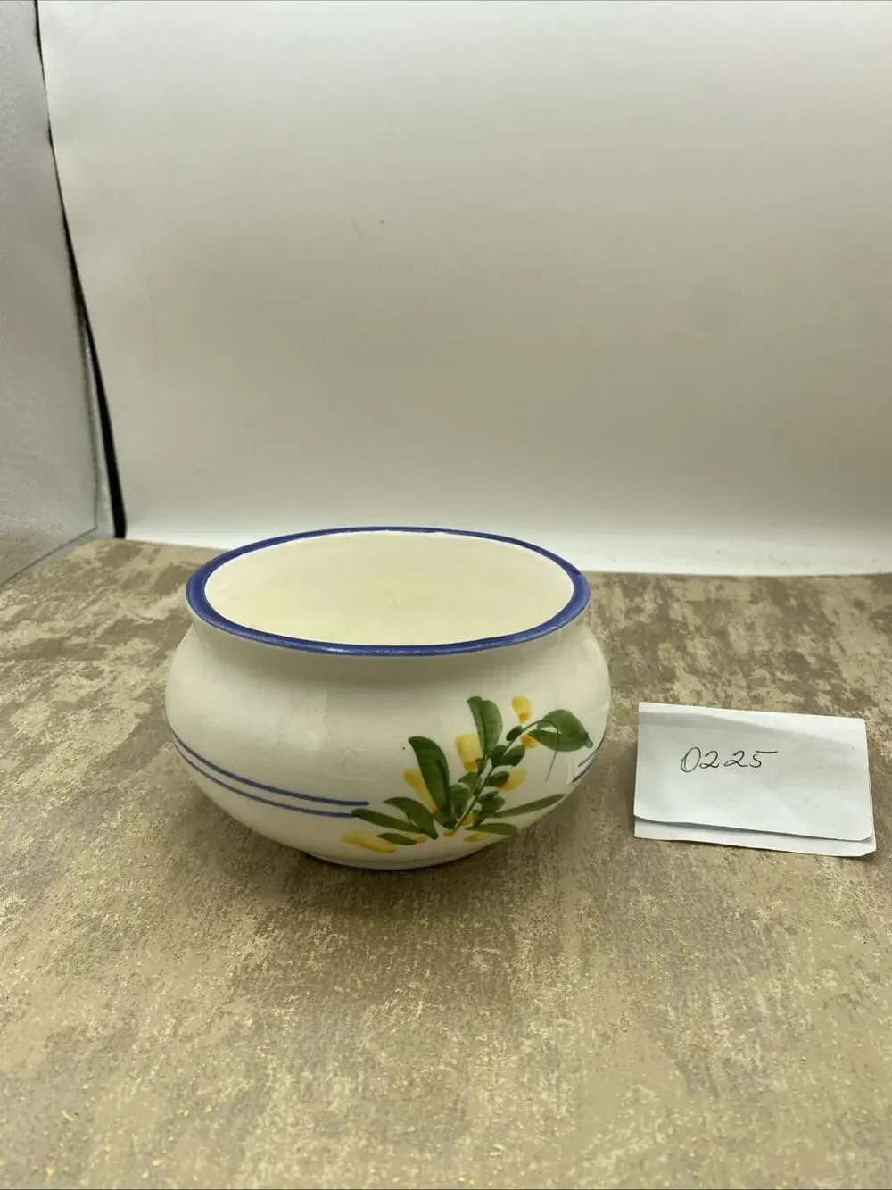 Vintage Hand Painted Rice/Soup Bowl 5” Diameter Blue & Yellow Floral Design